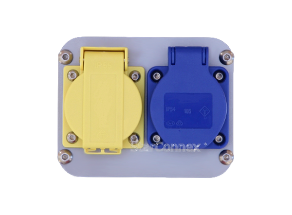 M3-Modul mit Schuko-Steckdose und Doppel-Datensteckdose